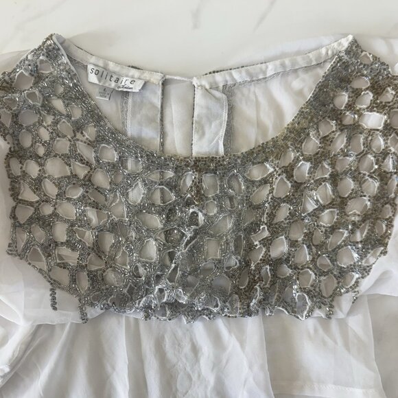 Vintage Solitaire Swim White Sheer Cover Up Beaded Embellished Chiffon Top - Picture 5 of 9